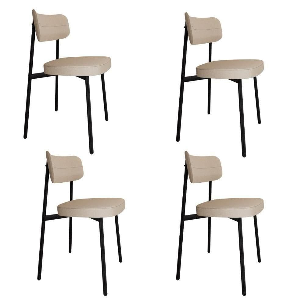 Conjunto 4 Cadeiras De Jantar Alloa Corriente Areia Estrutura Preta