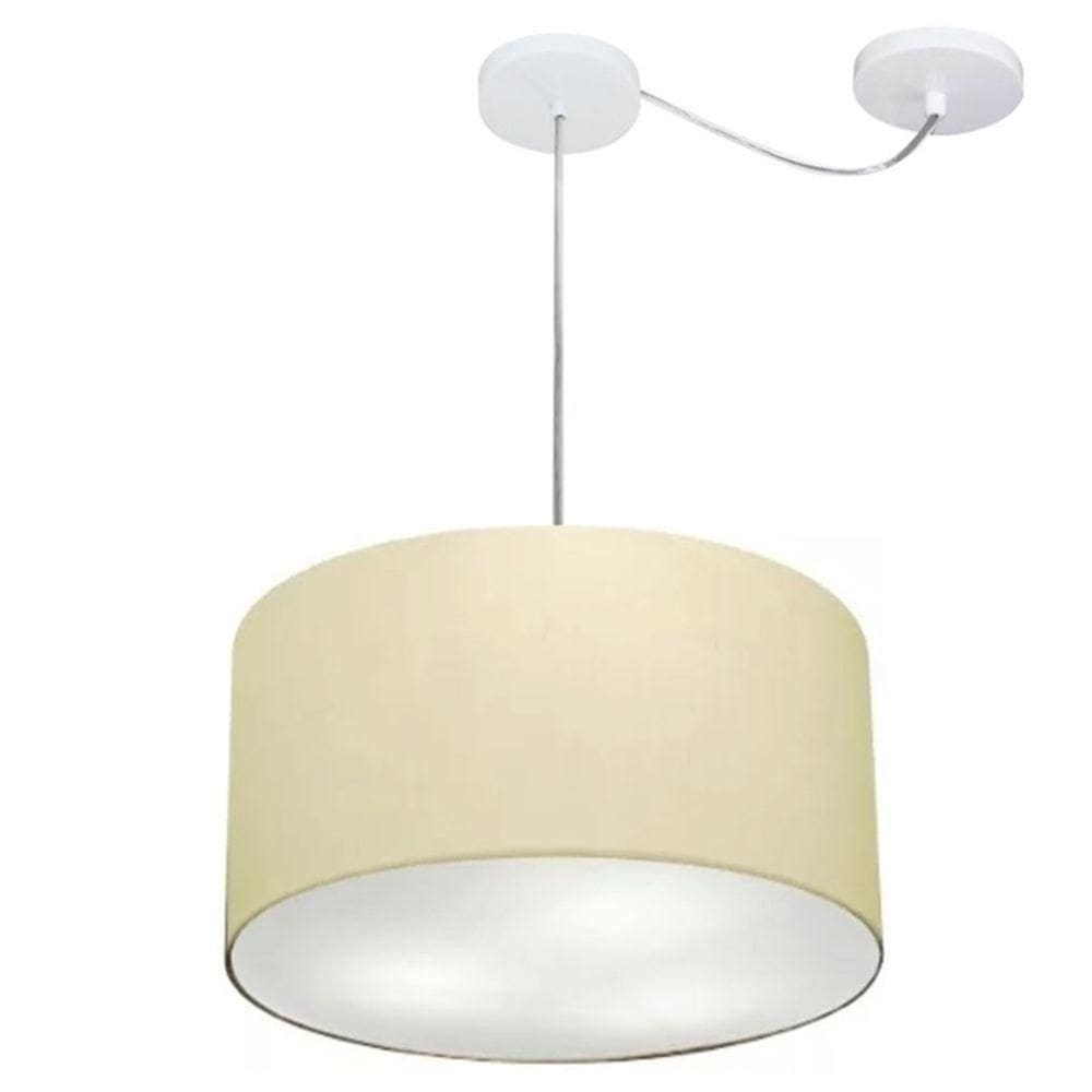 Lustre Pendente Cilíndrico Com Desvio De Centro Md-4163 Cúpula Em Tecido 40x25cm Algodão Crú - Bivolt