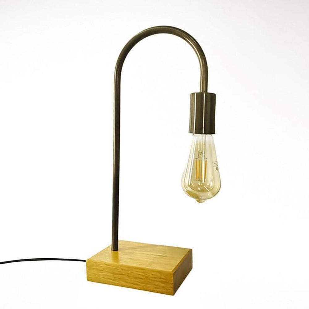 Luminária Mesa Interruptor Abajur Quarto Base Madeira Bronze