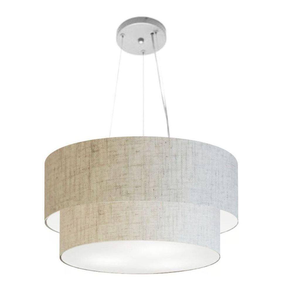 Lustre Pendente Duplo Cilíndrico Vivare Md-4369 Cúpula Em Tecido 45x40cm - Bivolt Rustico-bege 127/220v