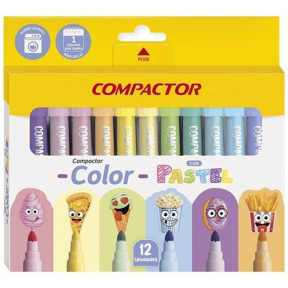 Compactor Color c 12 cores PASTEL, Ponta 1mm-4mm, Lavável