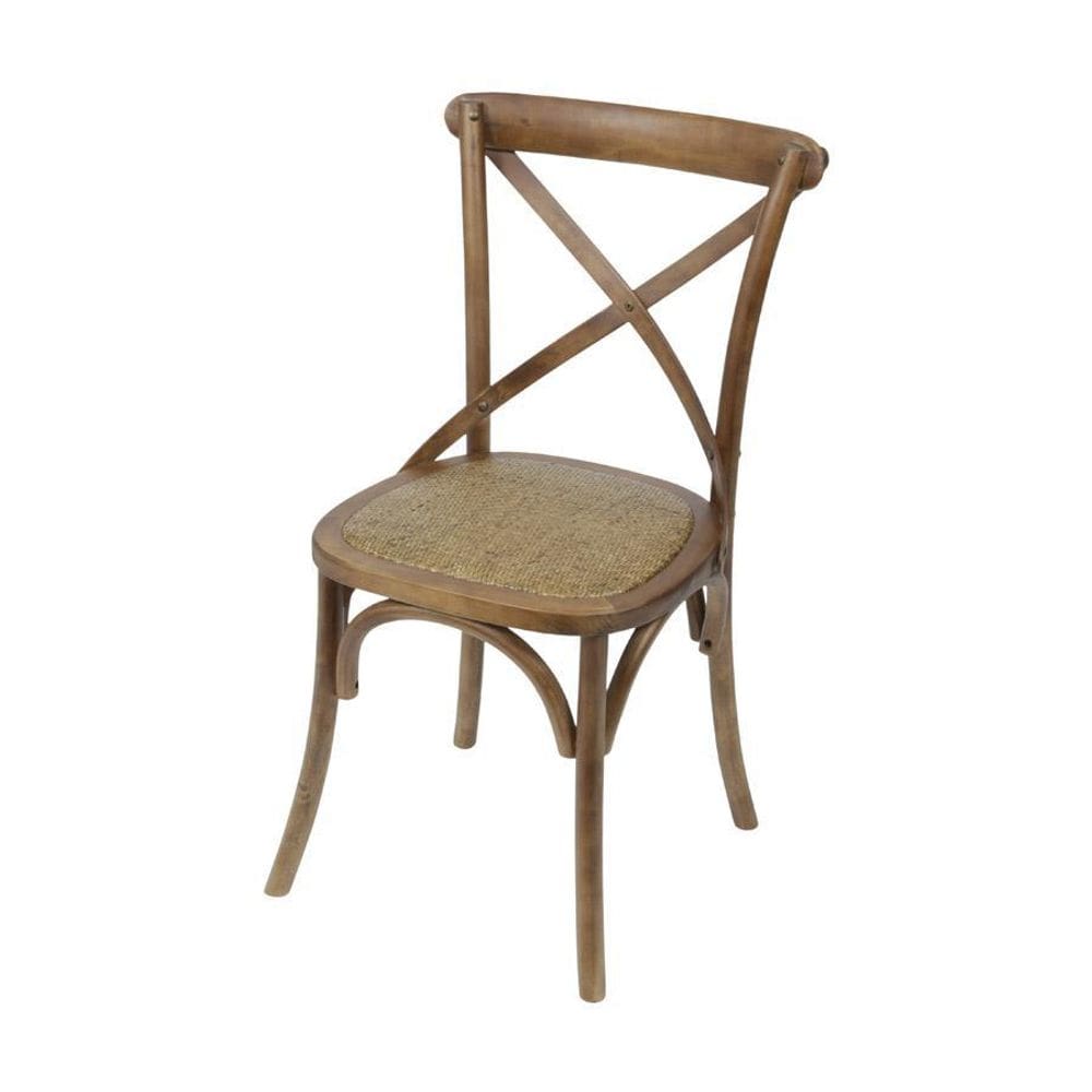Cadeira Boxbit Cross Kat Em Madeira Escura Assento Em Rattan