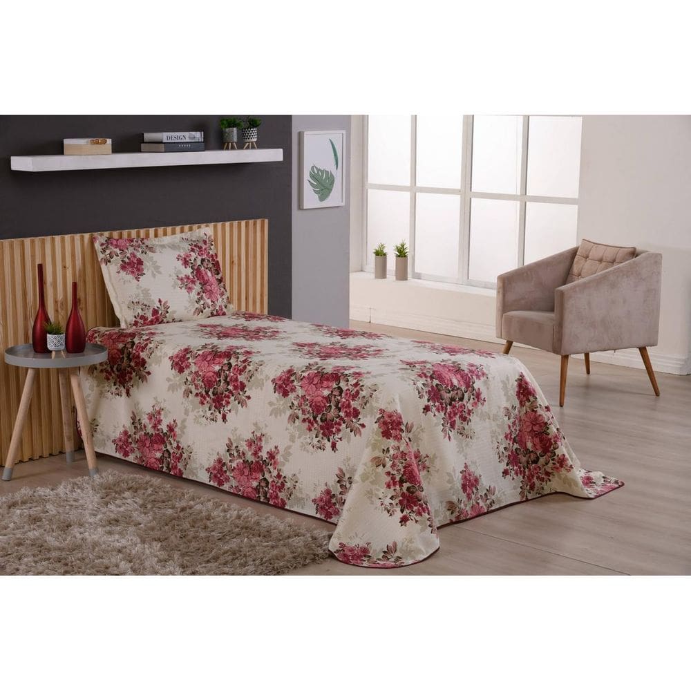 Kit Colcha Cobre Leito Viena Solteiro 2 Peças Rosas