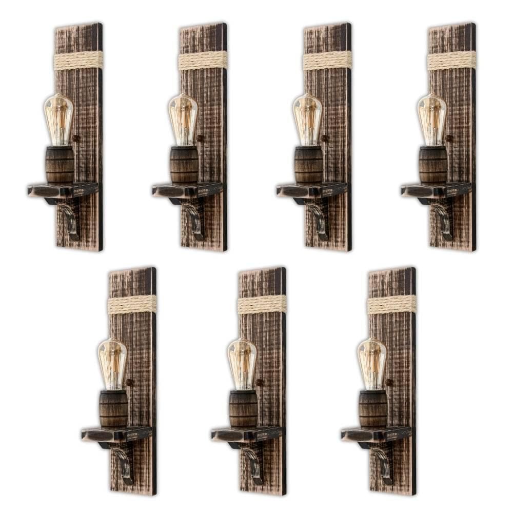 Kit 7 Arandelas Sisal Delenha Decor Rústico Madeira Maciça