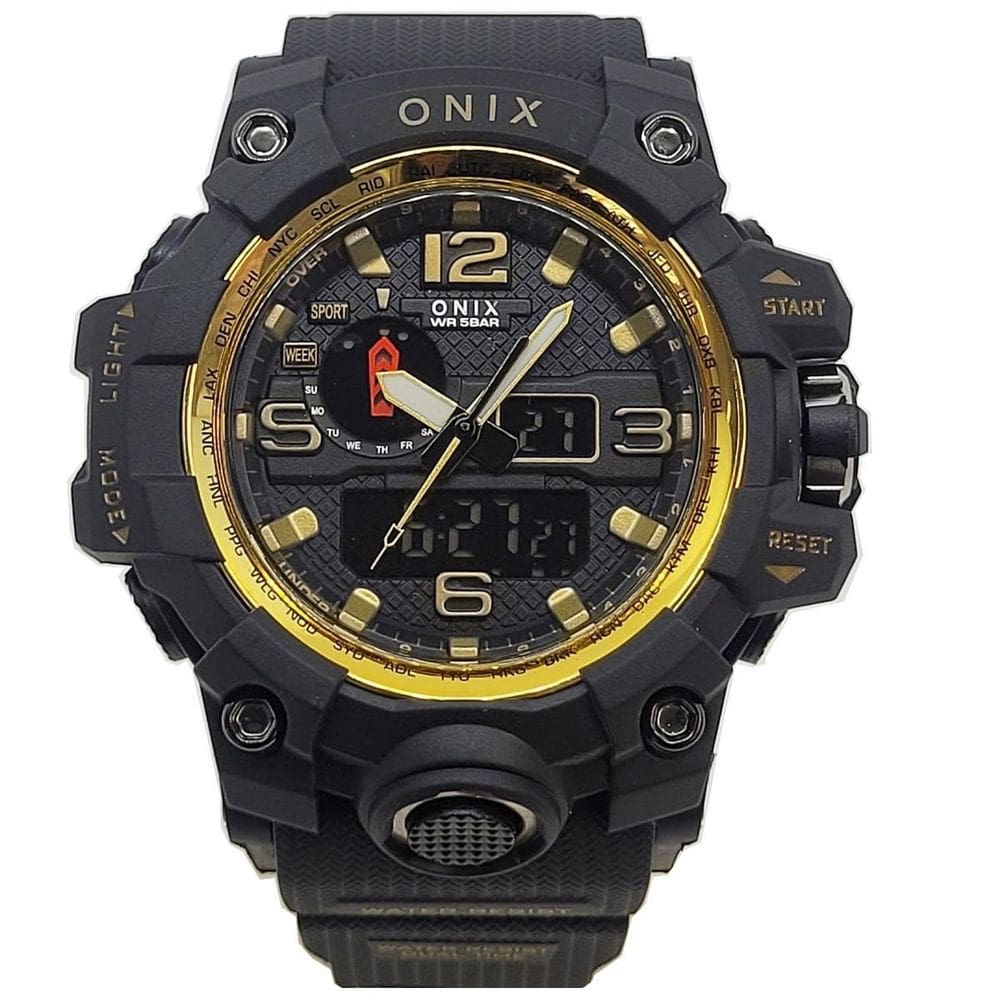 Relógio Masculino Onix Anadigi Ox117 Preto E Dourado