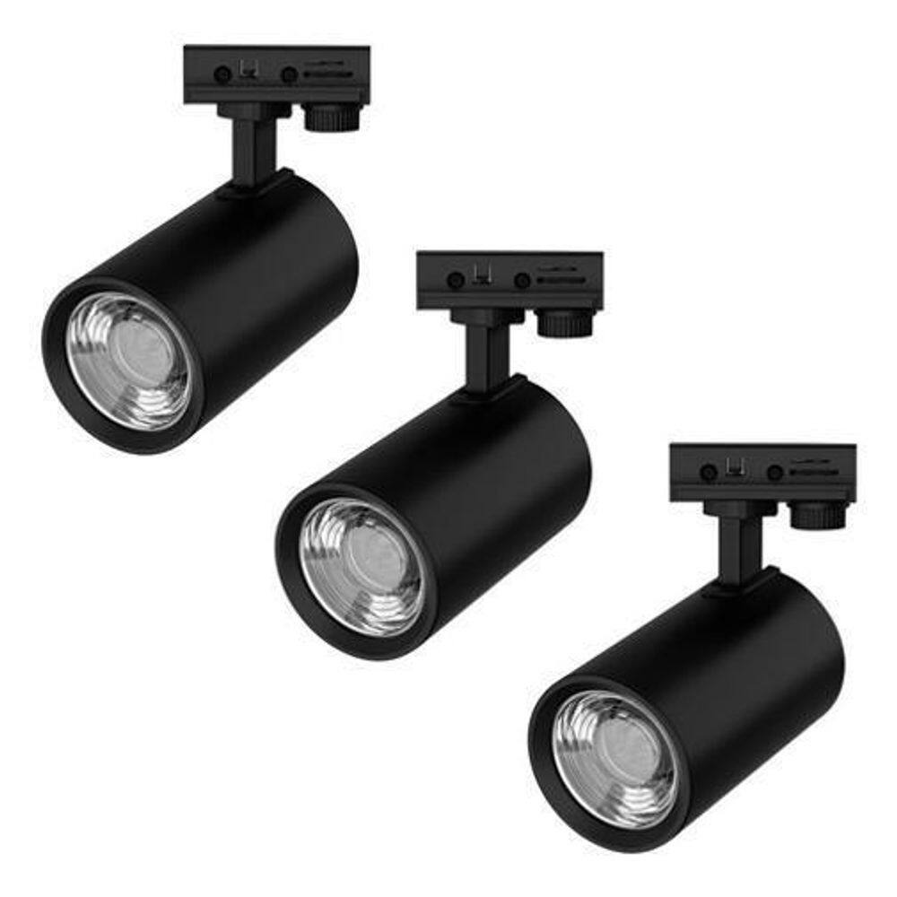 Kit Trilho Com 3 Spots Preto 3Luzes Em1 Inspire 9W Bivolt