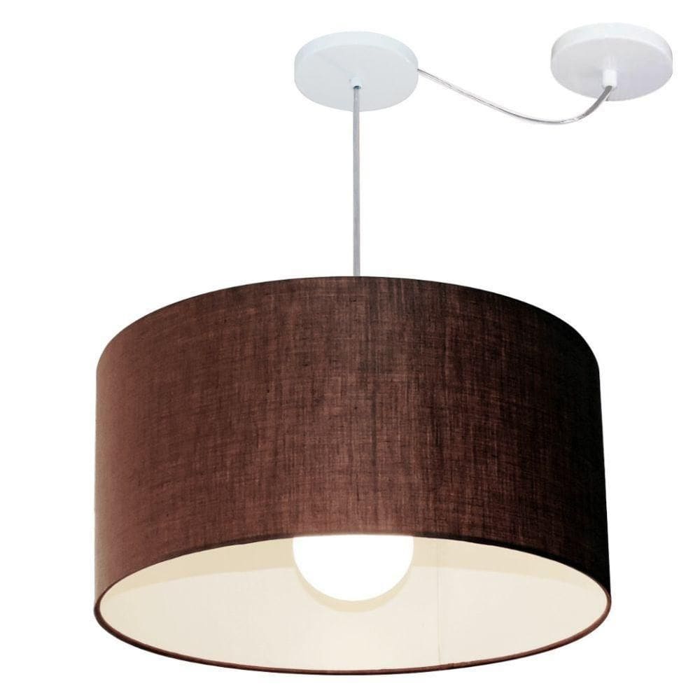Lustre Pendente Cilíndrico Com Desvio Md-4233 Cúpula Em Tecido 55x30cm Café - Bivolt