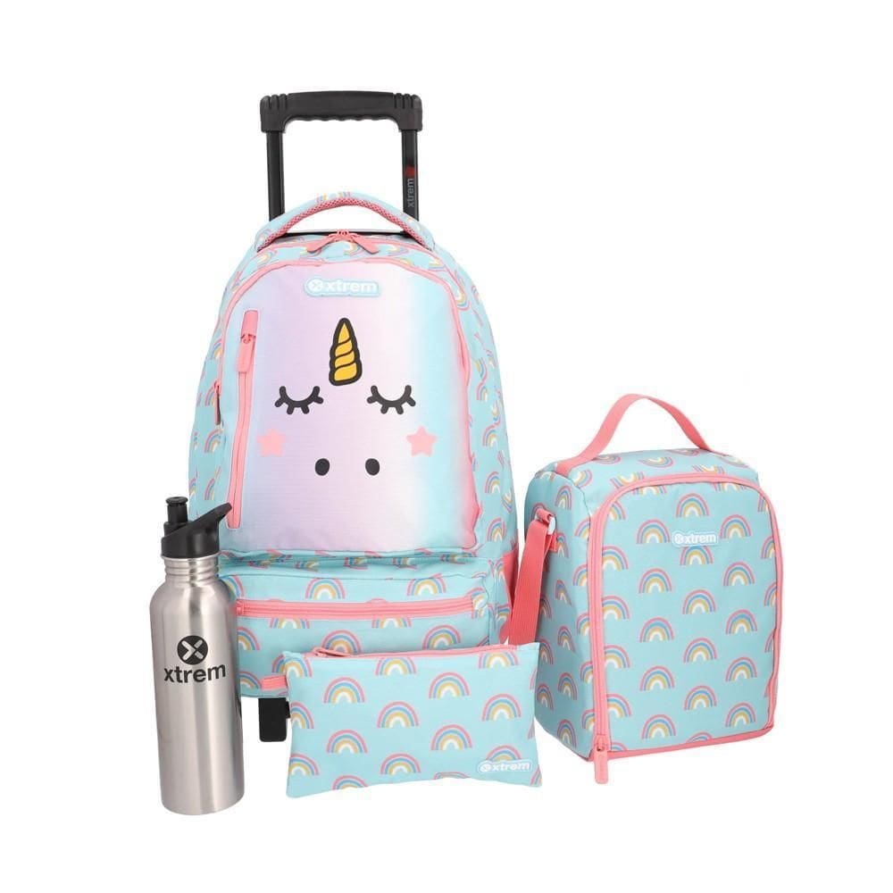 Kit Escolar Xtrem 4 Peças Run Pack 295 Aqua Unicórnio Azul
