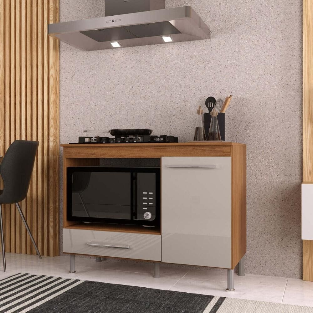Balcão de Cozinha para Cooktop/Forno 105cm com Tampo 1 Porta 1 Gaveta Multimóveis CR20498