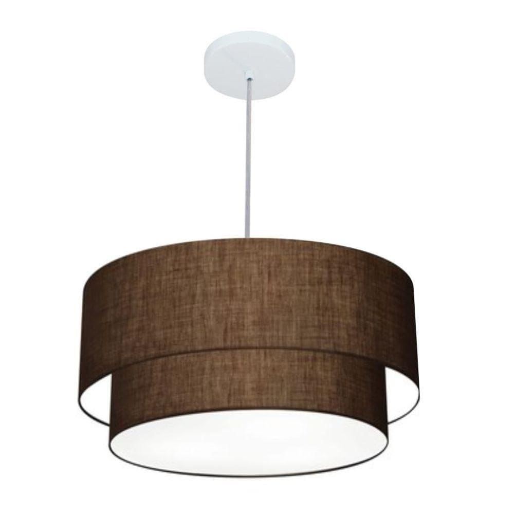 Lustre Pendente Duplo Cilíndrico Vivare Md-4350 Cúpula Em Tecido 45x40cm - Bivolt Café 127/220v