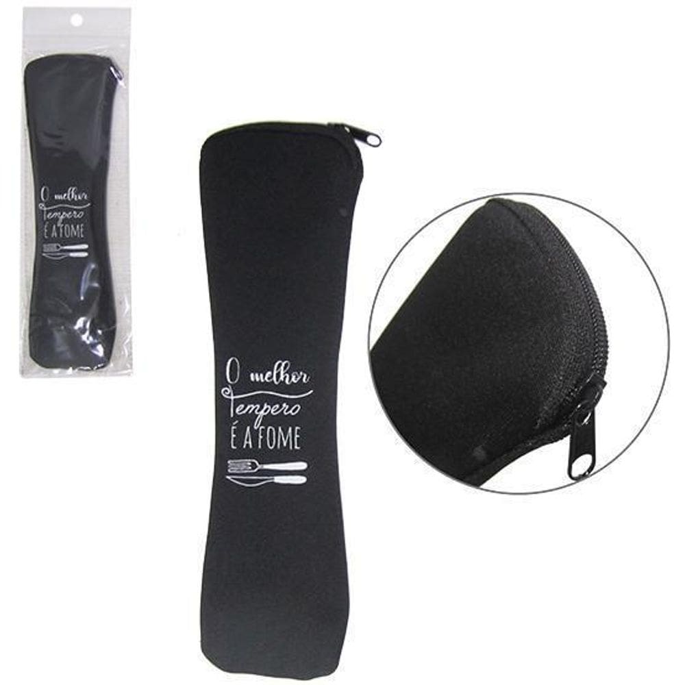 Porta Talher Estojo Com Ziper Neoprene Frases 24X7Cm