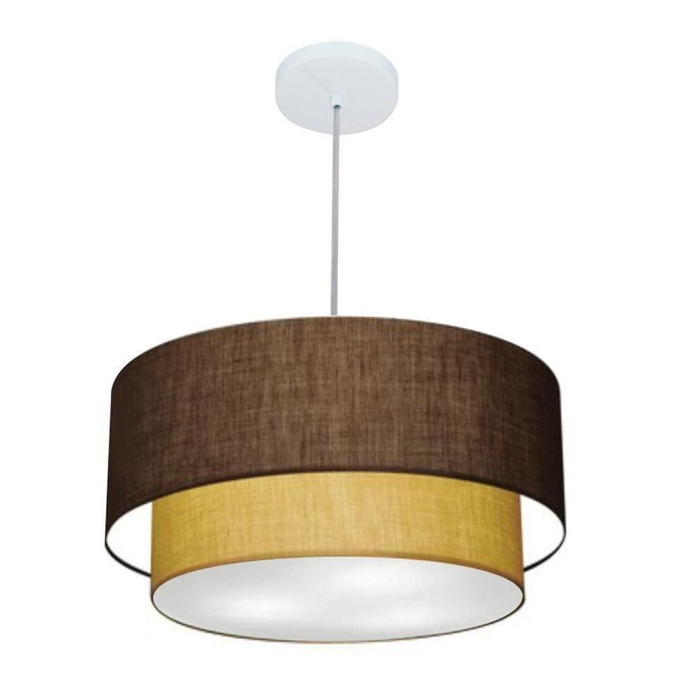 Lustre Pendente Duplo Cilíndrico Vivare Md-4355 Cúpula Em Tecido 50x40cm - Bivolt Café-palha 127/220v
