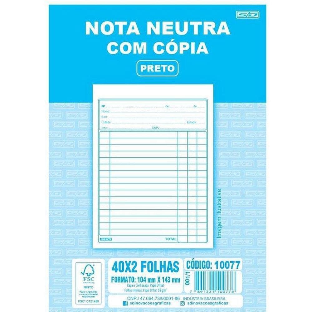 Impresso Talão Nota Neutra 1/36 40X2 104X143 Pct Com 20