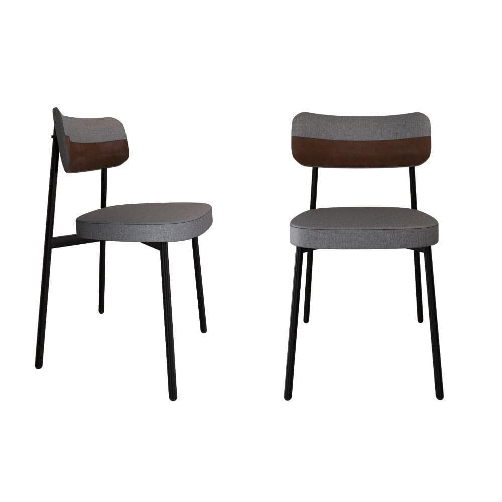 Conjunto 2 Cadeiras De Jantar Alloa Corriente Cinza Courino Whisky Estrutura Preta