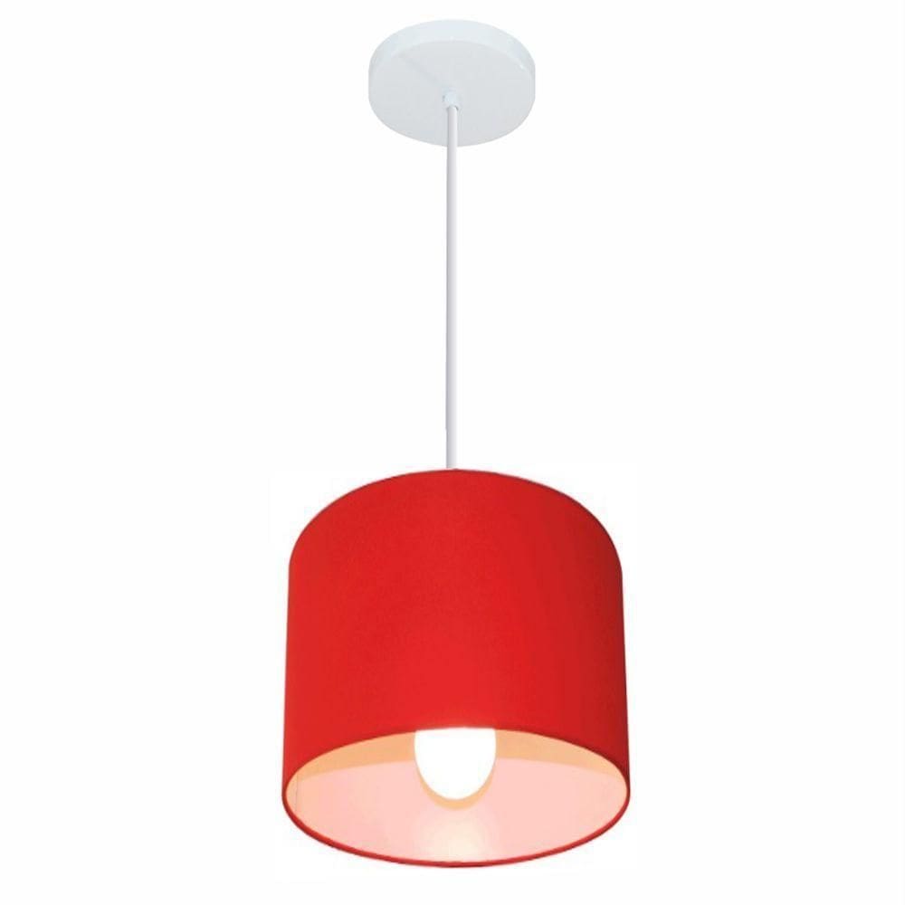 Lustre Pendente Cilíndrico Md-4046 Cúpula Em Tecido 18x18cm Vermelho - Bivolt