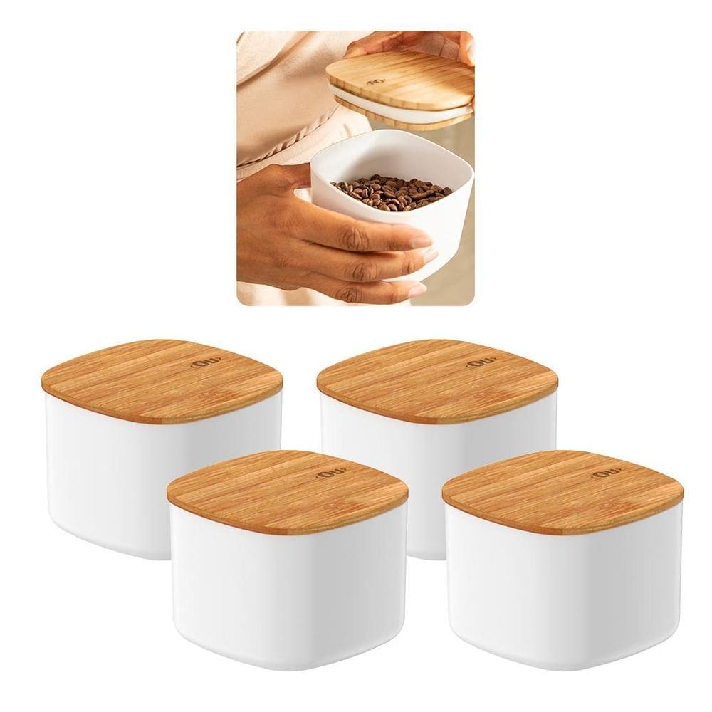 Kit 4 Potes Hermético Para Mantimentos Tampa Bambu 45Ml