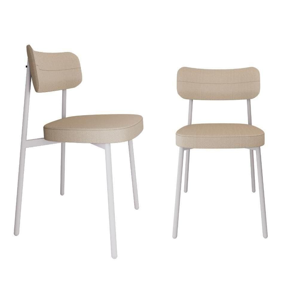 Conjunto 2 Cadeiras De Jantar Alloa Corriente Areia Estrutura Branca Corriente Areia