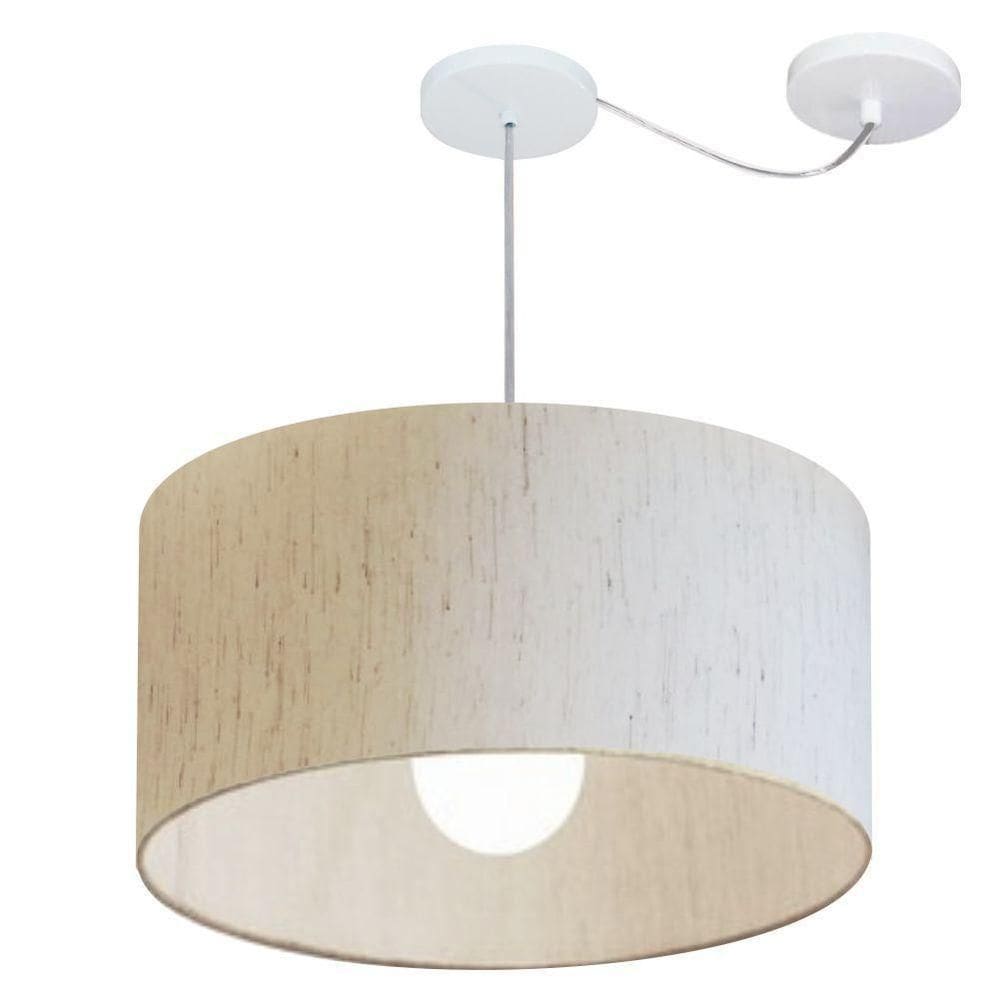 Lustre Pendente Cilíndrico Com Desvio Md-4233 Cúpula Em Tecido 55x30cm Linho Bege - Bivolt