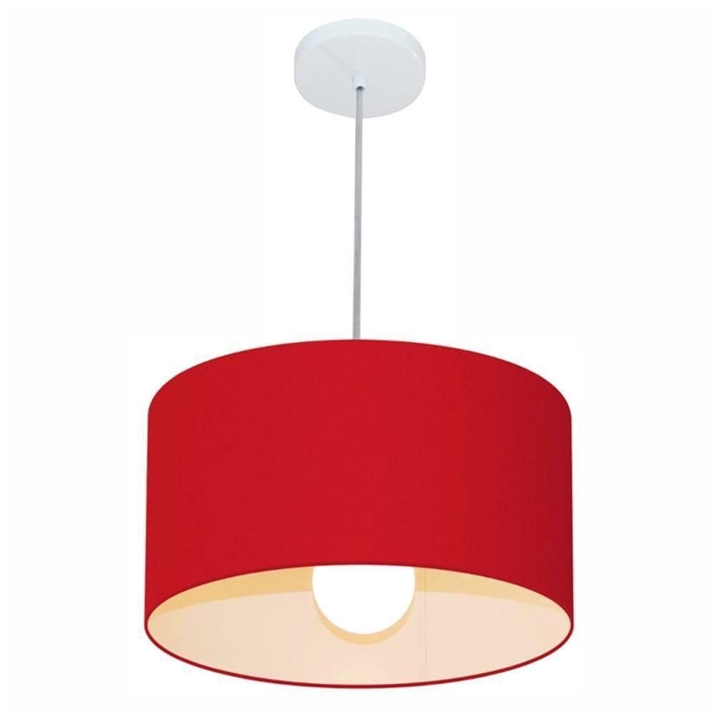 Lustre Pendente Cilíndrico Md-4031 Cúpula Em Tecido 40x21cm Vermelho - Bivolt