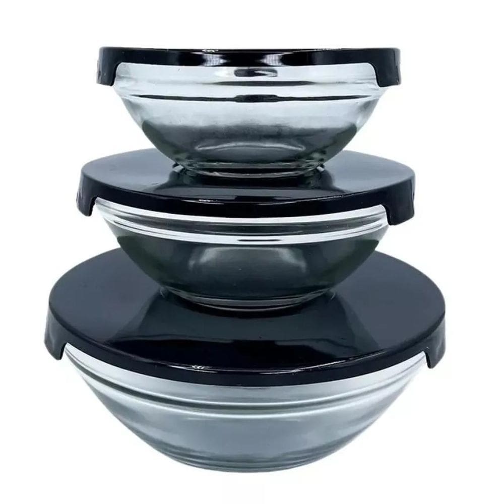 Kit 3 Peças - Potes Vasilhas Vidro Tampa Marmita Fitnnes