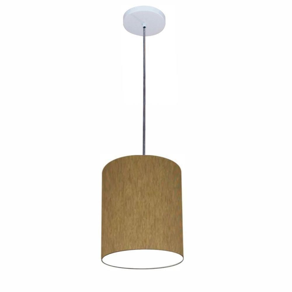 Lustre Luminária Pendente Vivare Free Lux Pe-4103br Cúpula Em Tecido 15x20cm Cáqui Canopla Branca E Fio Cristal