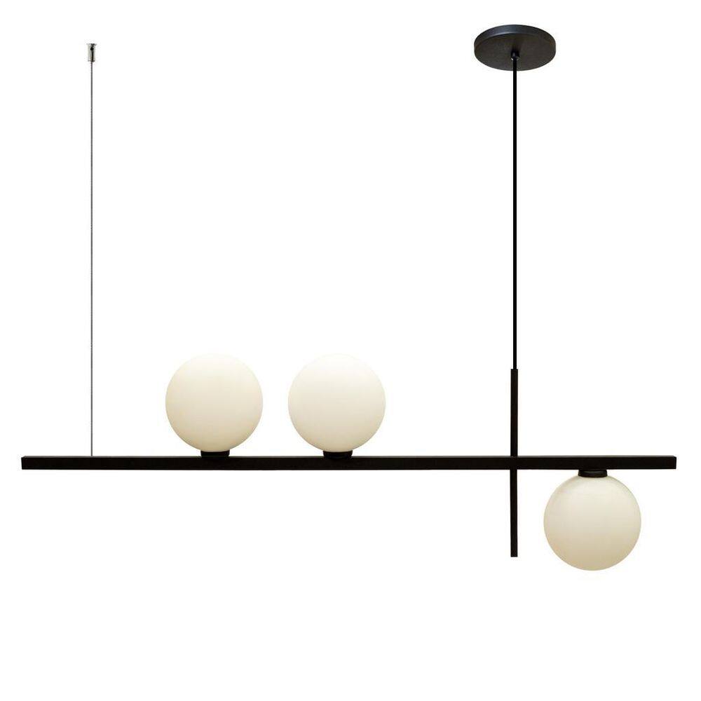 Pendente Jabuticaba Lustre Sala 3 Globos Vidro 12Cm Preto