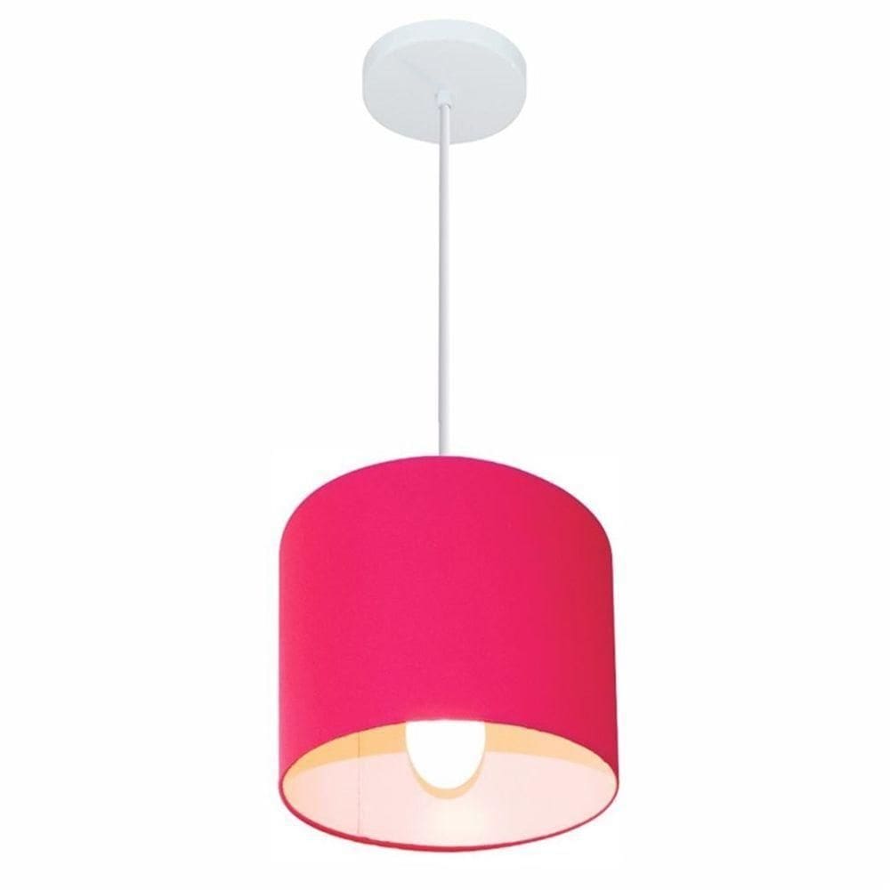Lustre Pendente Cilíndrico Md-4046 Cúpula Em Tecido 18x18cm Rosa Pink - Bivolt