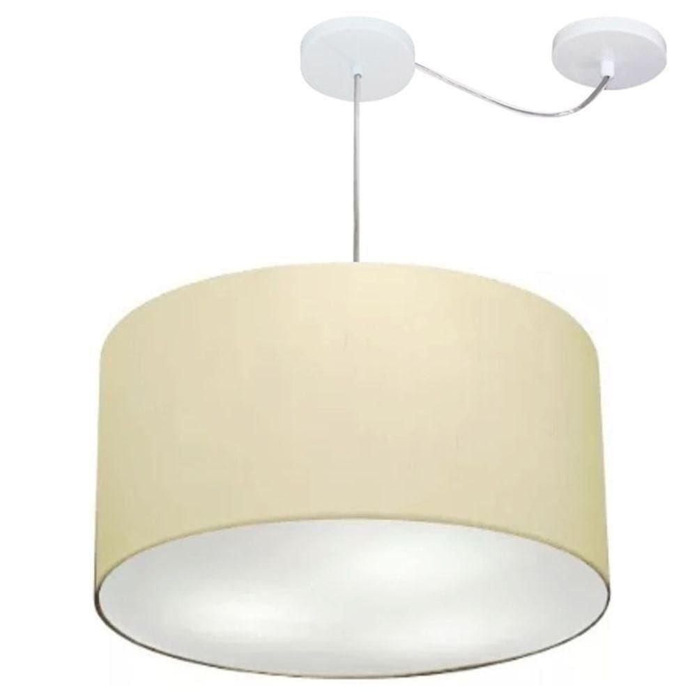 Lustre Pendente Cilíndrico Com Desvio De Centro Md-4168 Cúpula Em Tecido 60x30cm Algodão Crú - Bivolt