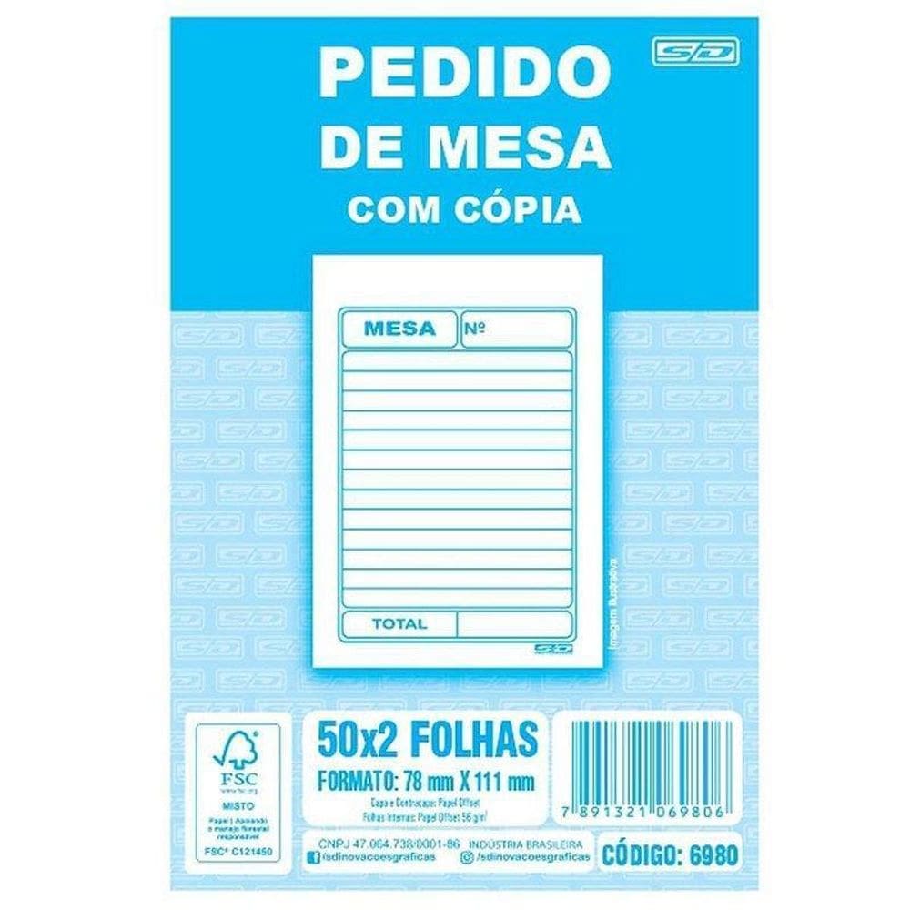 Impresso Talão De Pedido Mesa 2 Vias 50 Folhas Pct Com 20