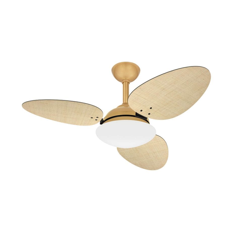 Ventilador Teto Dourado Trevo 3 Pás Palha Turbo Ventax 220V
