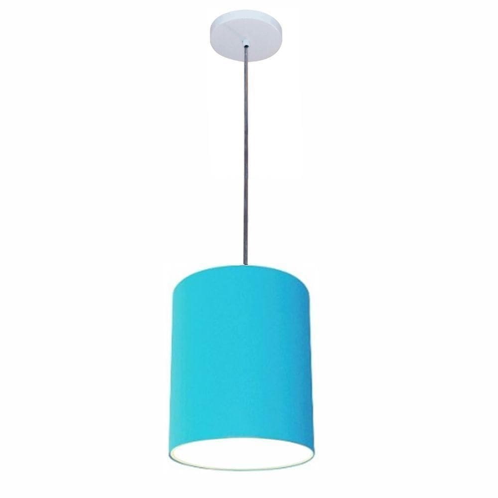 Lustre Luminária Pendente Vivare Free Lux Pe-4104br Cúpula Em Tecido 15x25cm Azul-turquesa Canopla Branca E Fio Cristal