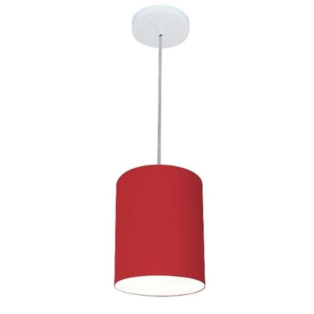 Lustre Pendente Cilíndrico Md-4012 Cúpula Em Tecido 18x25cm Bordo - Bivolt
