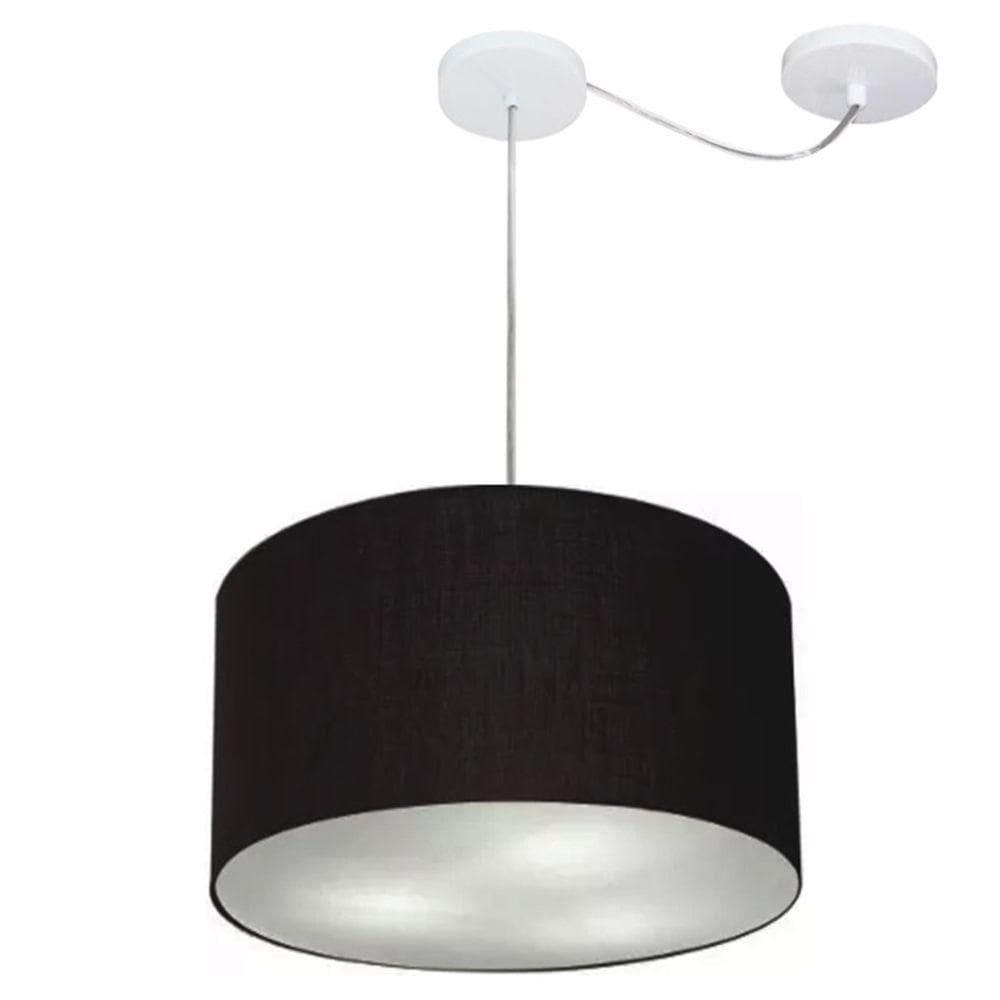 Lustre Pendente Cilíndrico Com Desvio De Centro Md-4166 Cúpula Em Tecido 40x25cm Preto - Bivolt
