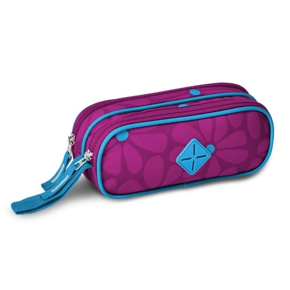 Estojo Escolar Duplo Floral Flores Lápis Clio - Roxo