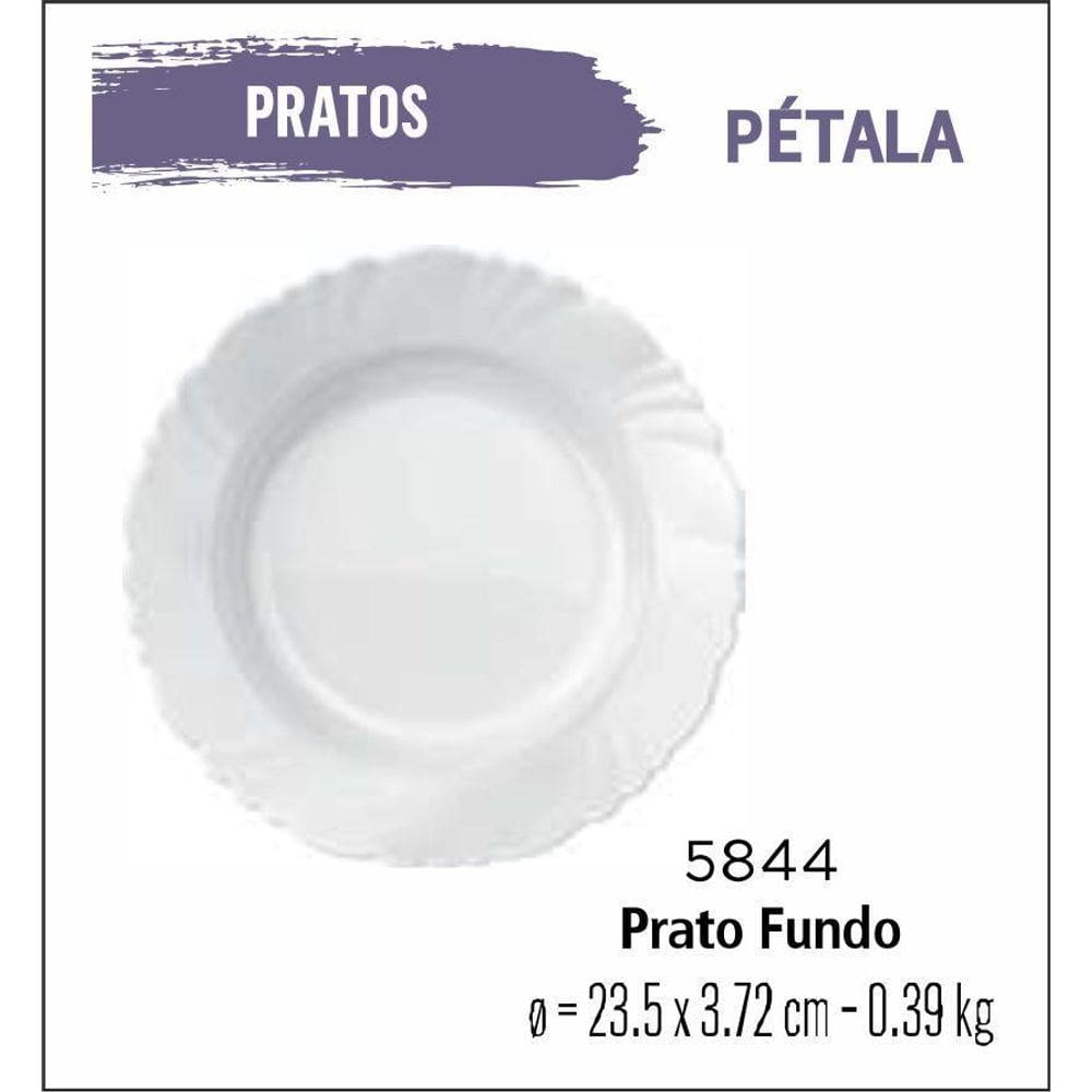 Jogo De Prato Pétala 06 Pratos Fundos - Sopa - 23Cm Branco