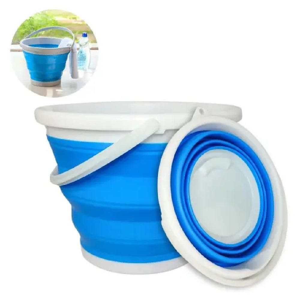 Balde Dobravel Compacto Silicone Para Camping Gelo Garrafas  Lavanderia Agua Multiuso Flexivel 10L Azul