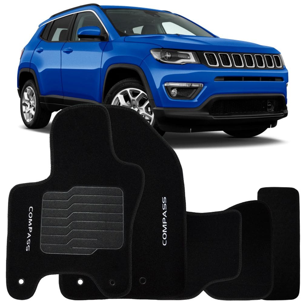 Jogo de Tapete Automotivo Carpete Jeep Compass 2016 à 2025 Soft Logo Bordado 5 Peças