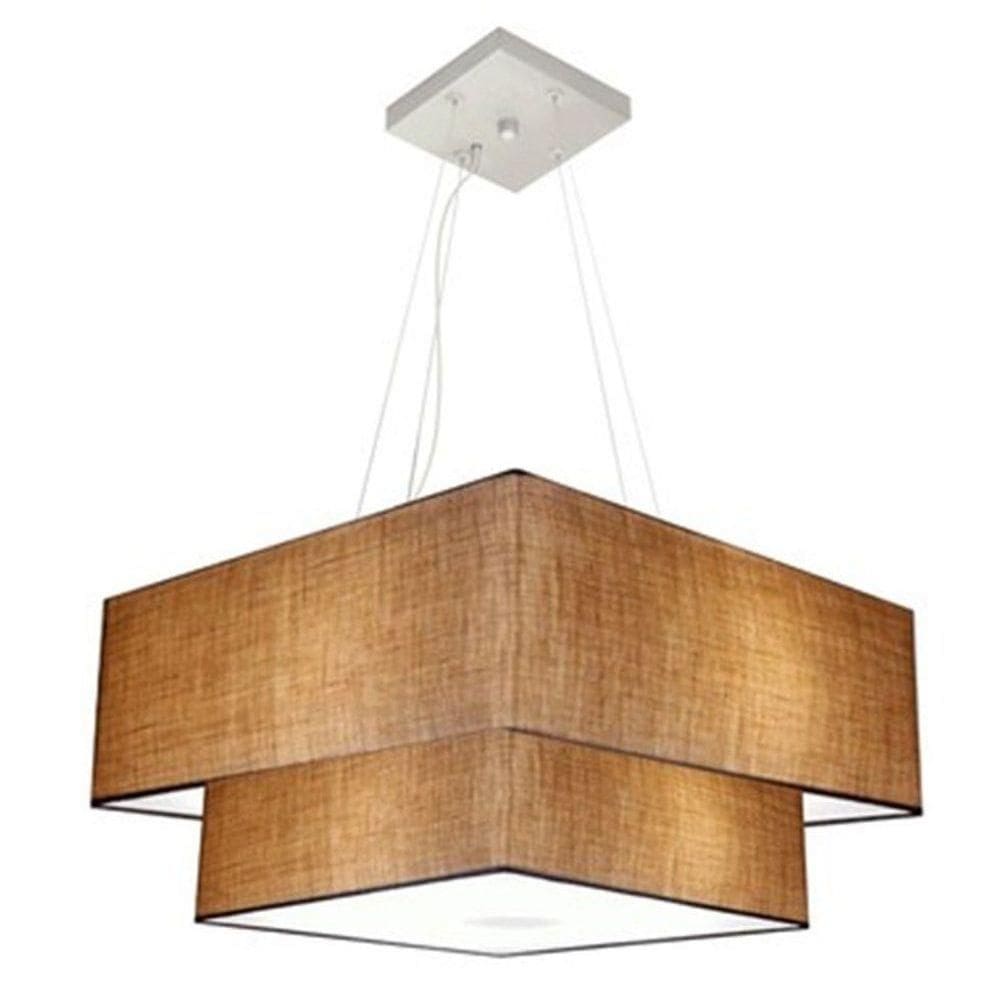 Lustre Pendente Duplo Quadrado Vivare Md-4083 Cúpula Em Tecido 70x50cm - Bivolt Palha 127/220v