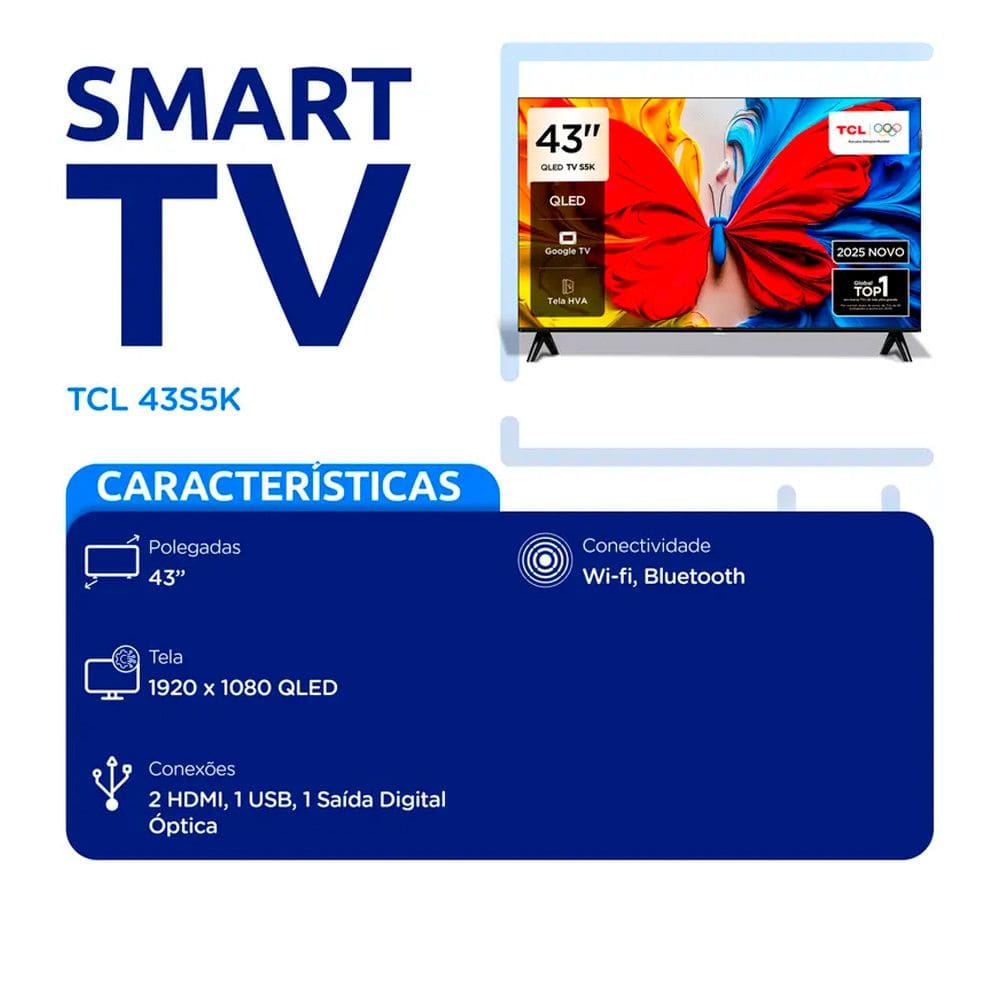 Smart TV TCL QLED 43 Full | Casas Bahia