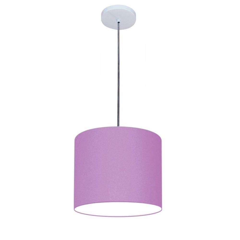 Lustre Luminária Pendente Vivare Free Lux Pe-4105br Cúpula Em Tecido 20x22cm Lilás Canopla Branca E Fio Cristal