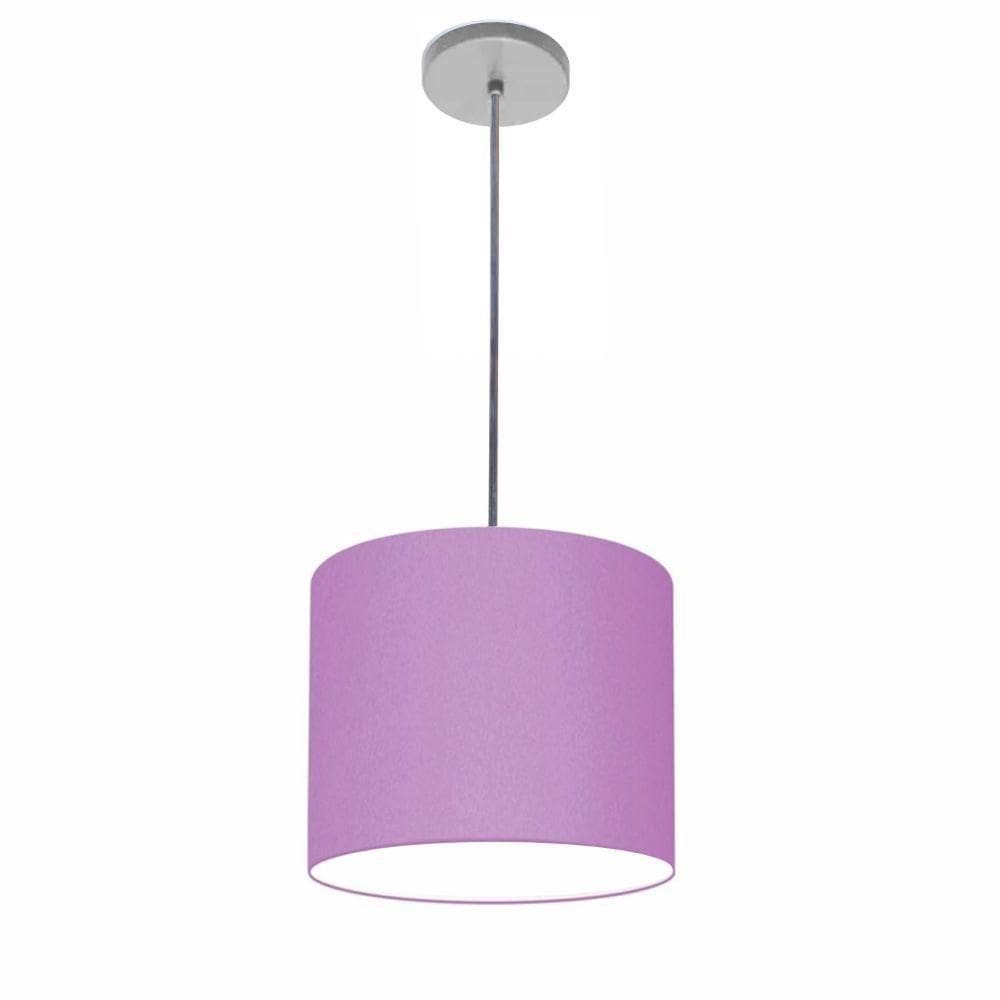 Lustre Luminária Pendente Vivare Free Lux Pe-4106cz Cúpula Em Tecido 20x25cm Lilás Canopla Cinza E Fio Cristal