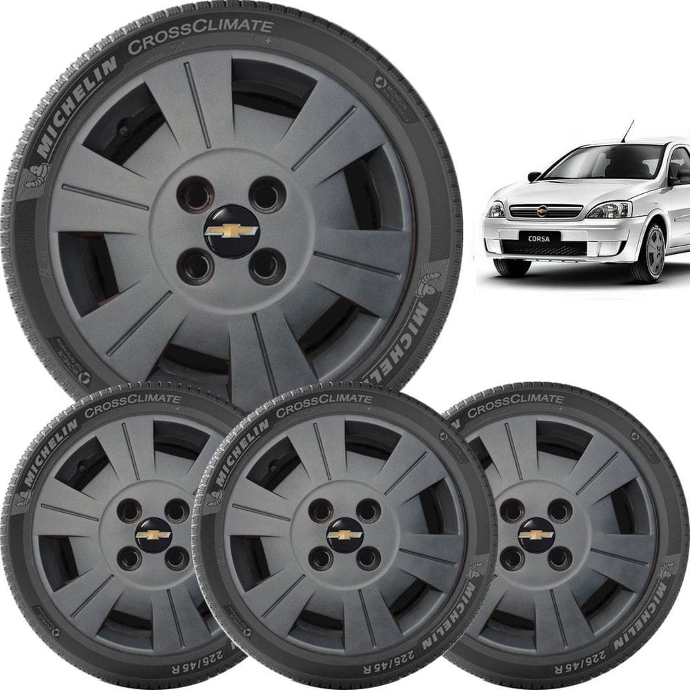 4X Calota Chevrolet Aro 13 Grafite 057Cb