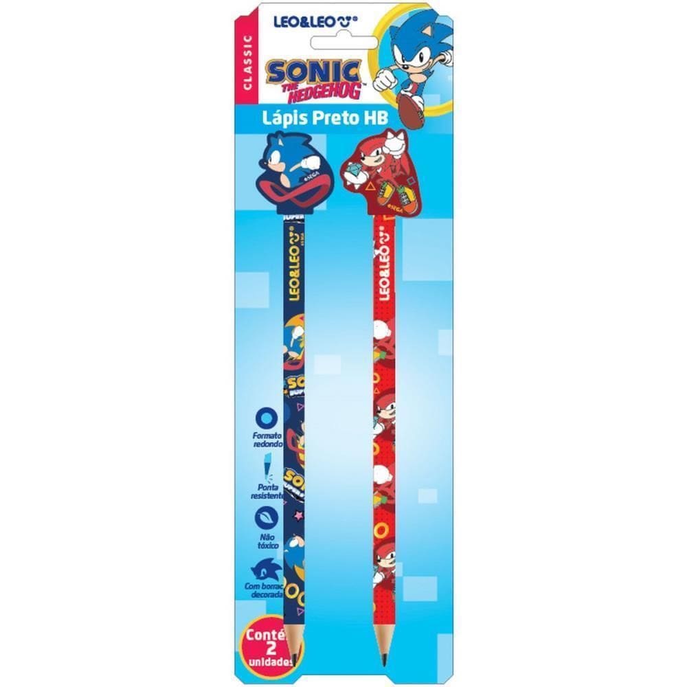 Lapis Preto Redondo Decorado Sonic Hb C/Borracha  S  Bl.C/02
