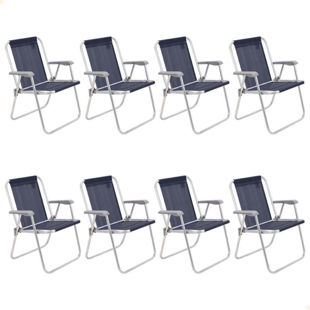 Kit 8 Cadeiras de Praia Tramontina Samoa Alta em Alumínio Azul 92900/006