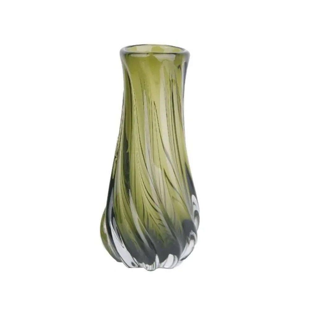 Vaso Murano Italiano 29X13Cm Lapidados Fino Acabamento Verde