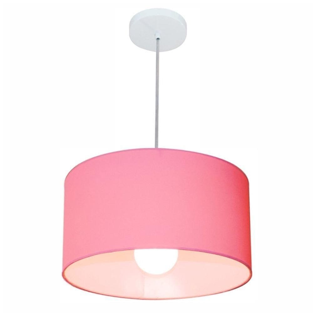 Lustre Pendente Cilíndrico Md-4031 Cúpula Em Tecido 40x21cm Rosa Bebê - Bivolt
