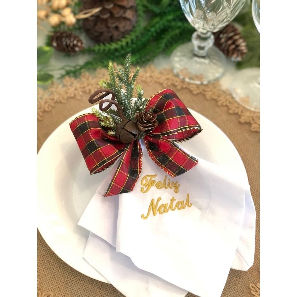 Anel Porta Guardanapo Decoração Natal Vermelho Xadrez 06 Un