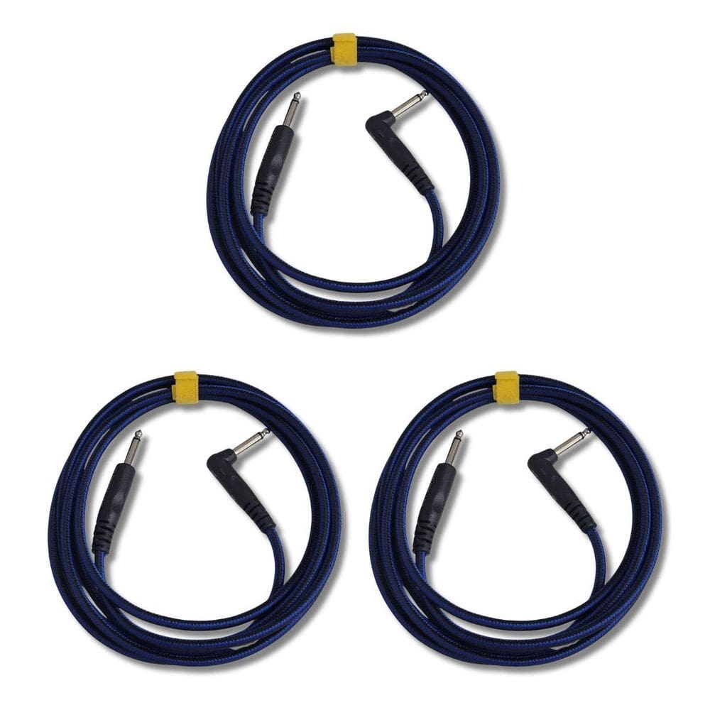 Kit 3 Cabo P10 + P10 90º 4.57M 0.40Mm Têxtil Ironflex Bk Az