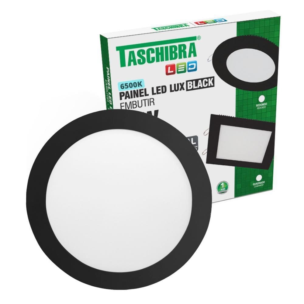Painel de Led Redondo 24W Preto Bivolt Taschibra 6500K
