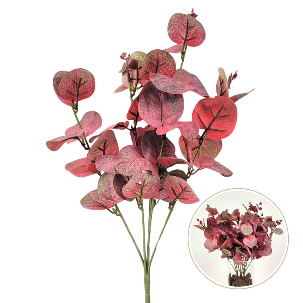 Eucalipto Vermelho Buquê Planta Artificial 36Cm 5 Galhos